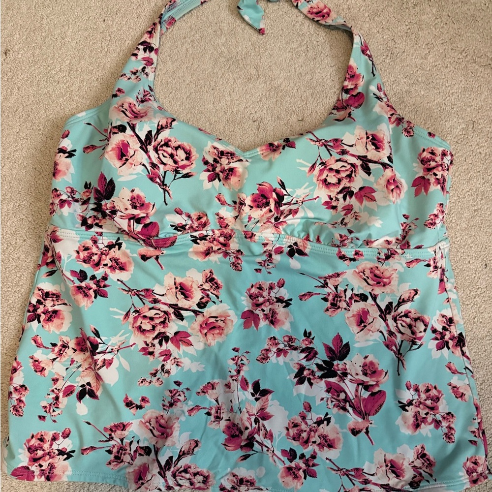 Liz Claiborne Floral Swim Camisole - Pink and Cream on Blue